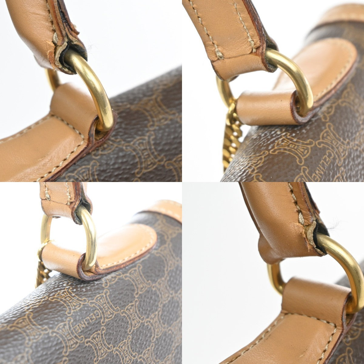 CELINE Logo Macadam Pattern Hand Bag PVC Leather Brown Beige GHW Italy 35MA546
