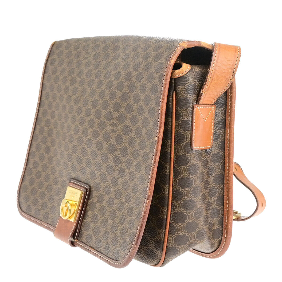 CELINE Logo Macadam Pattern Shoulder Bag PVC Leather Brown GHW Italy 05YF255