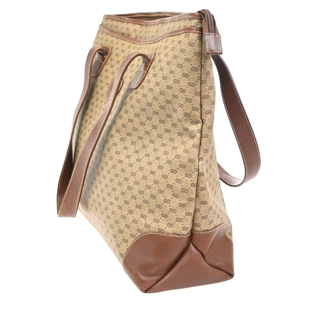 GUCCI Logo Micro GG Pattern Shoulder Tote Bag PVC Leather Brwn GHW Italy 05KC980