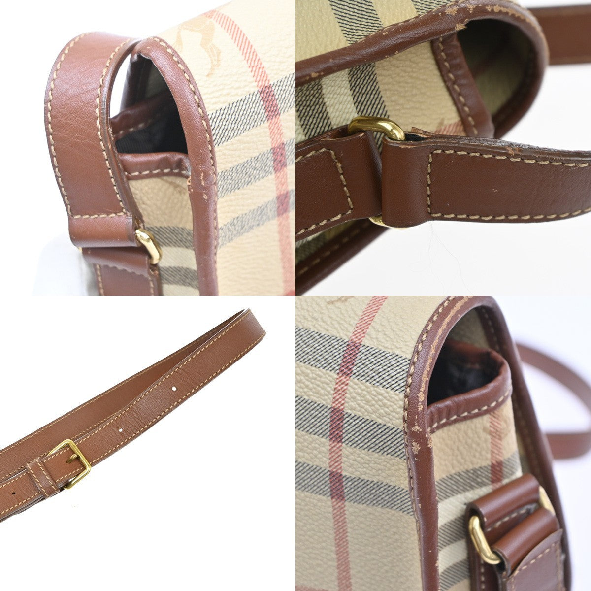 BURBERRY Nova Check Pattern Shoulder Bag PVC Leather Beige Italy GHW 35RL999