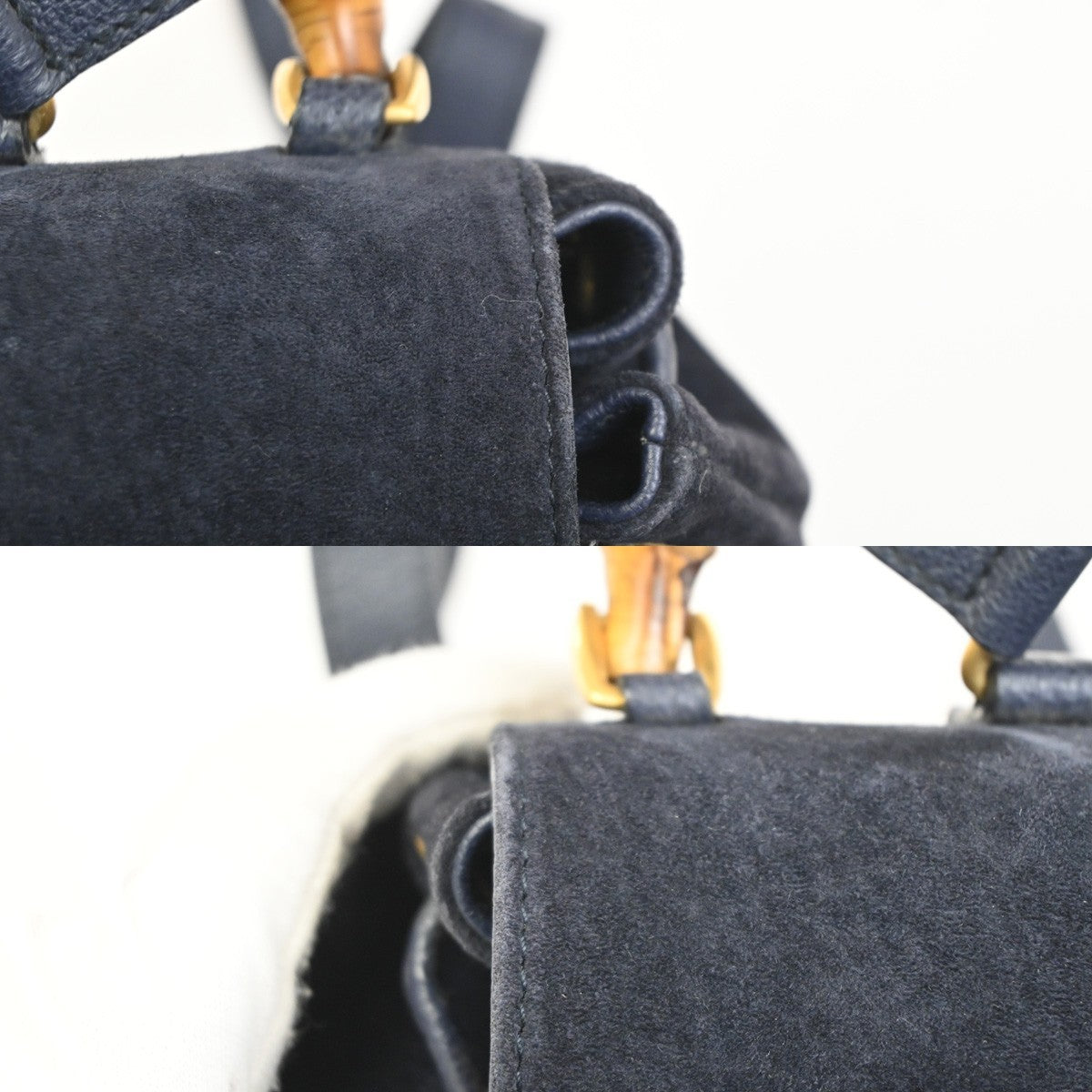 GUCCI Bamboo Logo 2way Back Pack Bag Suede Leather Navy Blue GHW Italy 38MA494