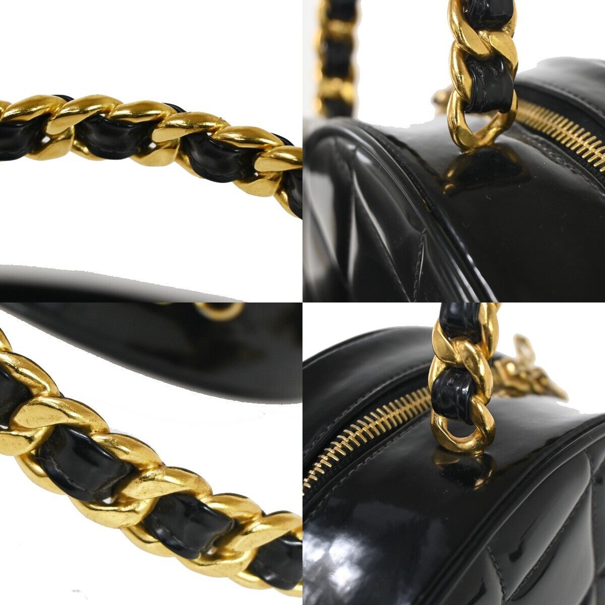 CHANEL CC Matelasse Round Vanity Chain Hand Bag Patent Leather Black 6820LC438