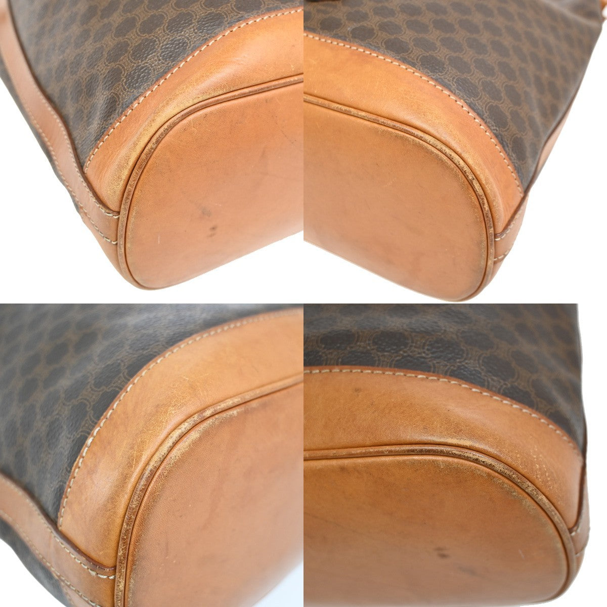 CELINE Macadam Drawstring Shoulder Bag PVC Leather Brown GHW 04TA031