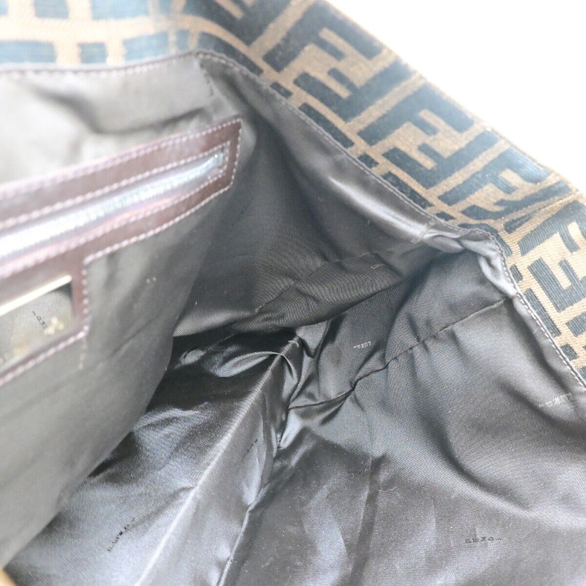FENDI Logo Zucca Pattern Hand Tote Bag Canvas Leather Brown Silver Italy 98RF206