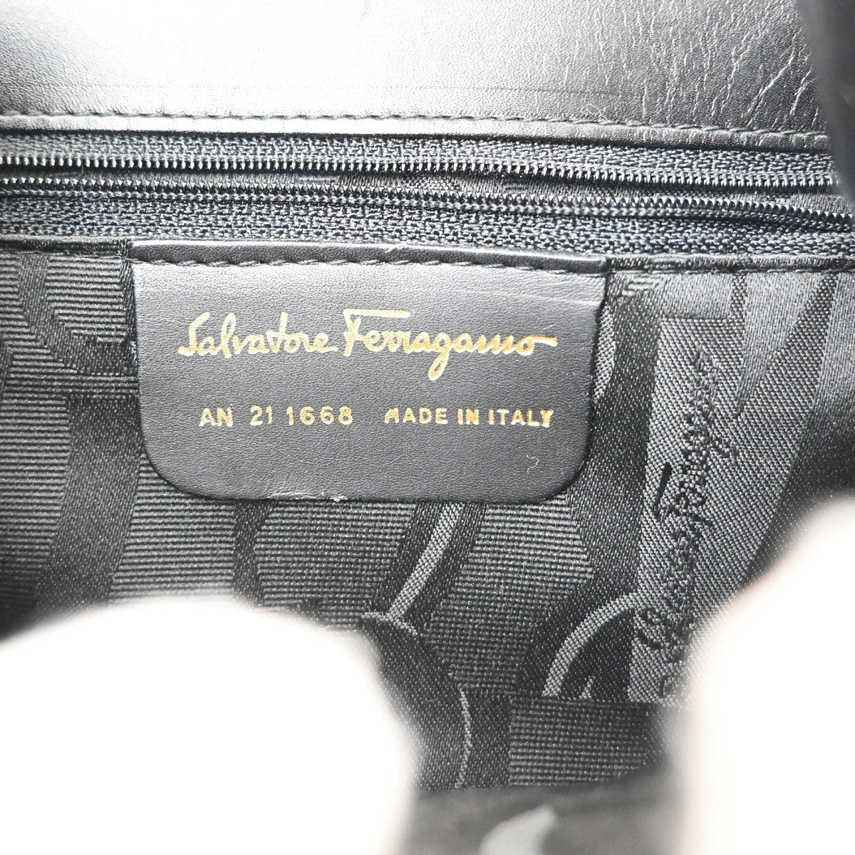 SALVATORE FERRAGAMO Logo Studded Top Handle Bag Leather Black Italy 36RL722