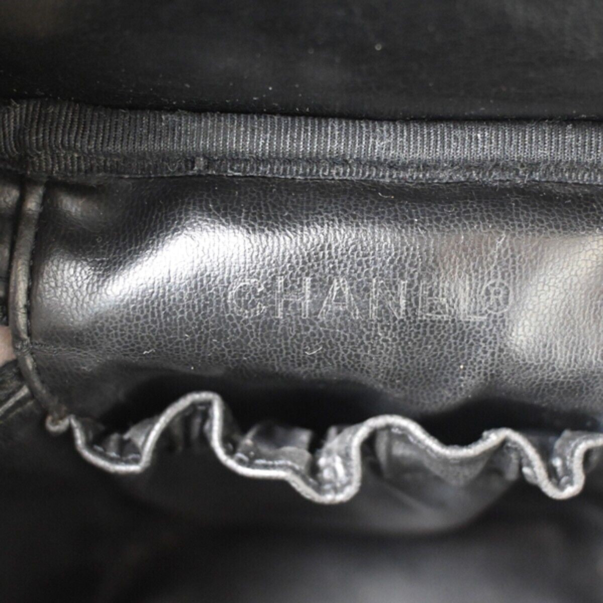 CHANEL CC Logo Cosmetic Vanity Hand Bag Grained Calfskin Leather Black 614RH061