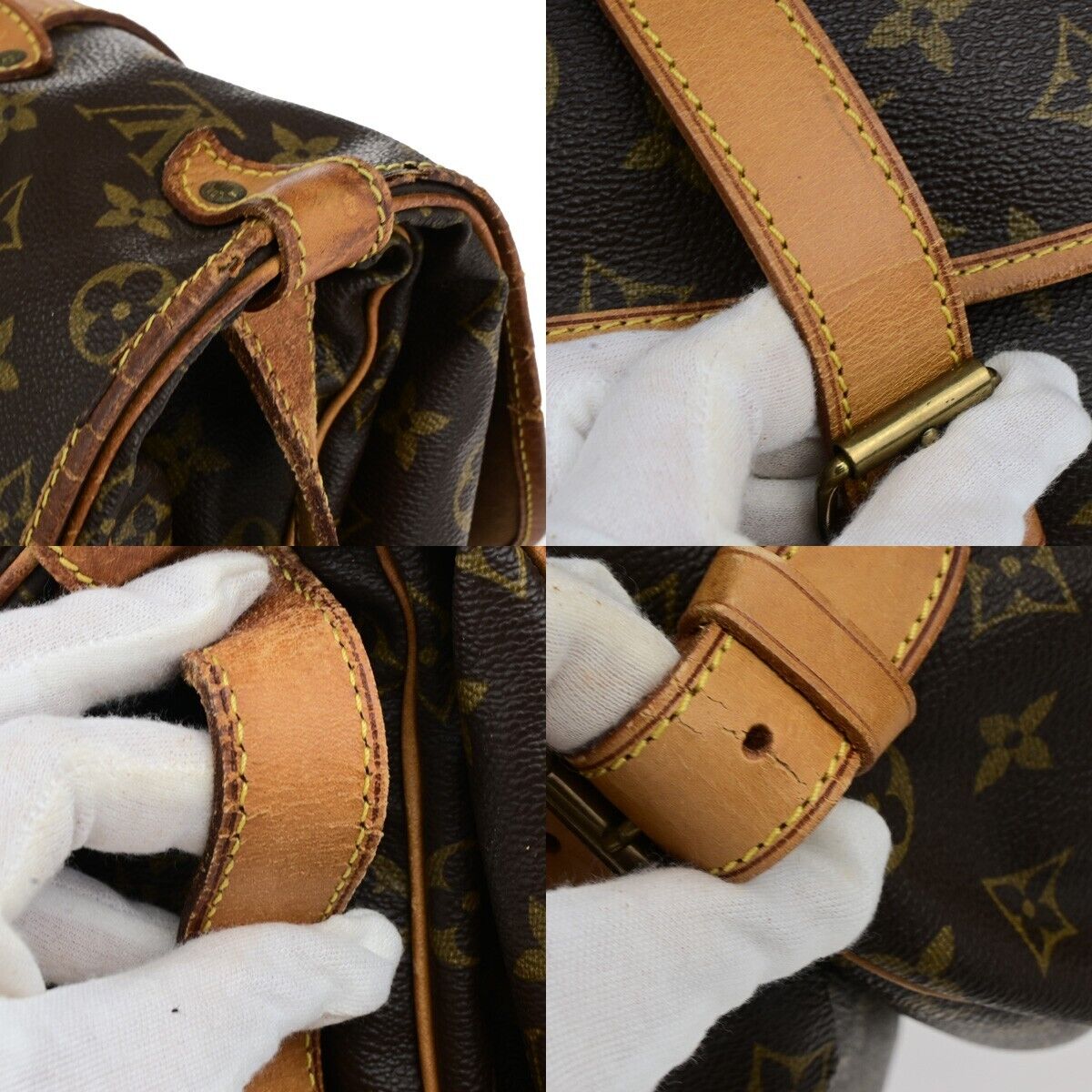 LOUIS VUITTON Logo Saumur 43 Shoulder Bag Monogram Leather Brown M42252 31ED337