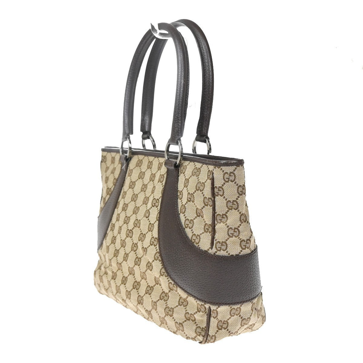 GUCCI Logo GG Pattern Shoulder Tote Bag Canavs Leather Brown SHW Italy 35YJ142