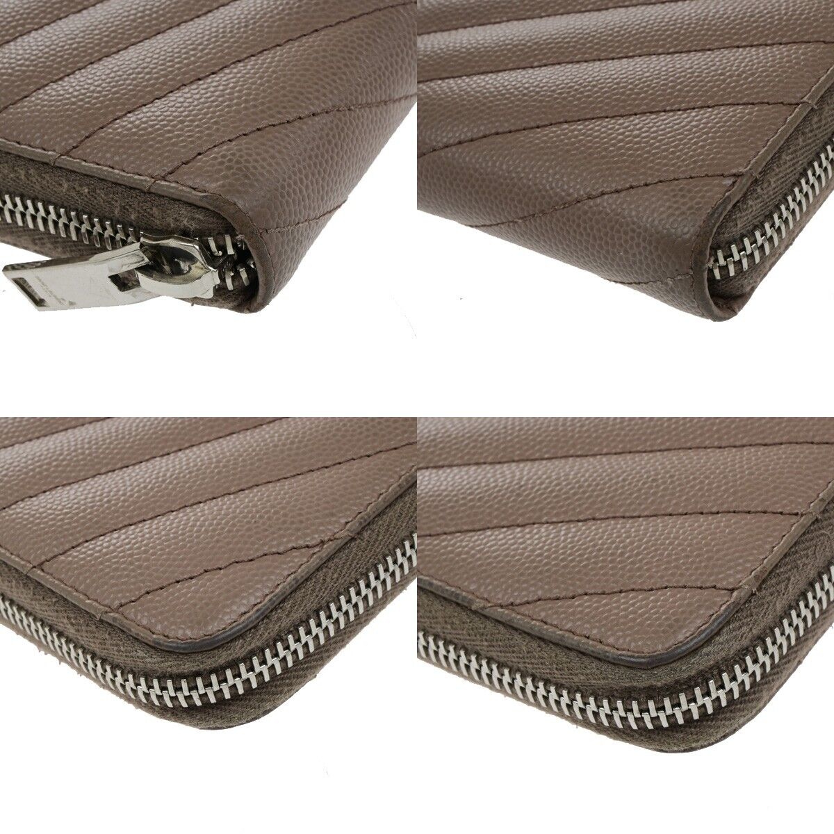 SAINT LAURENT YSL Logo Zipper Aroung Long Wallet Purse Leather Brown SHW 64EA259