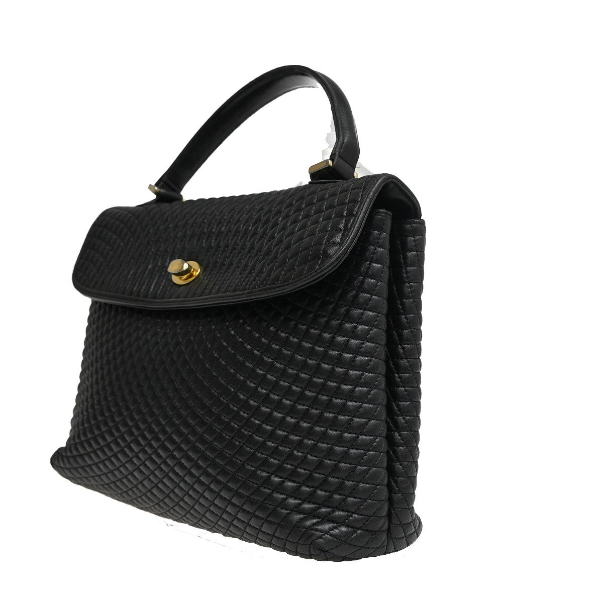 BALLY Logo Quilted Hand Bag Leather Black GHW Italy 02YH286