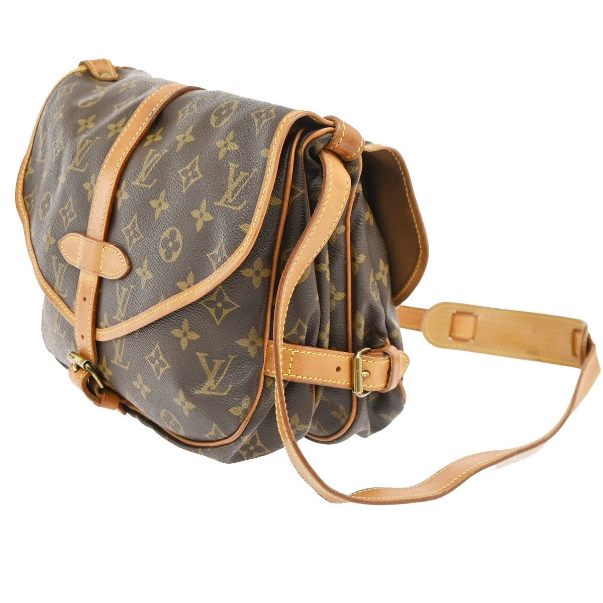 LOUIS VUITTON Logo Saumur 30 Shoulder Bag Monogram Leather Brown M42256 82YJ182