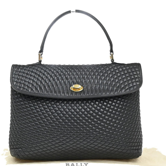 BALLY Logo Quilted Hand Bag Leather Black GHW Italy 02KP543