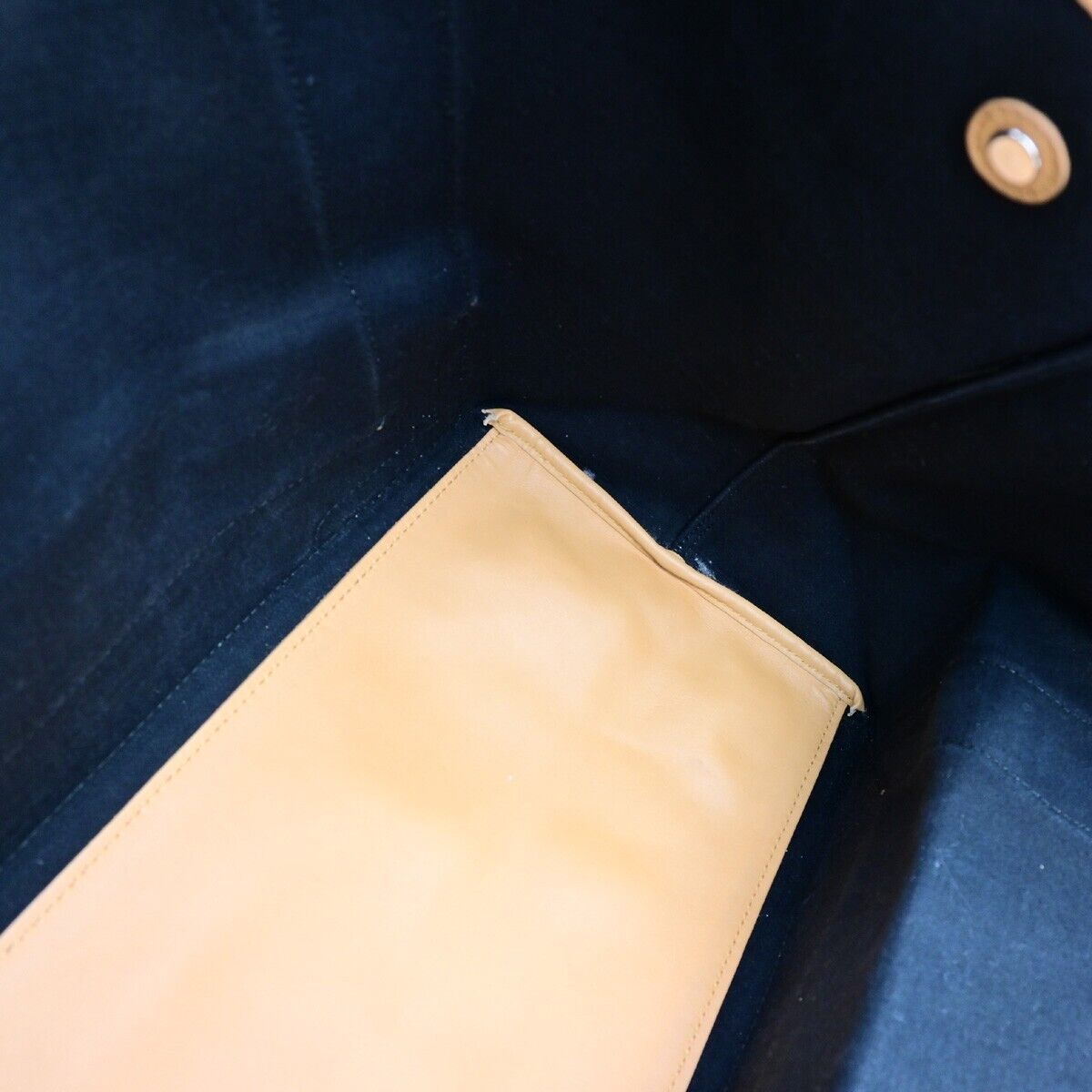 BALENCIAGA Logo Navy Cabas Shoulder Tote Bag Canvas Leather Black White 39EC740