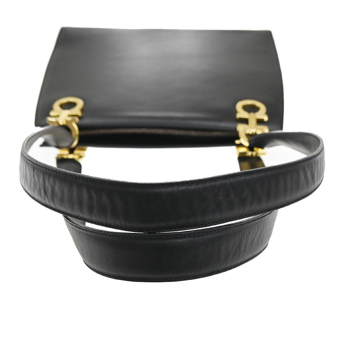 SALVATORE FERRAGAMO Logo Gancini Shoulder Hand Bag Leather GHW Black 30MA179