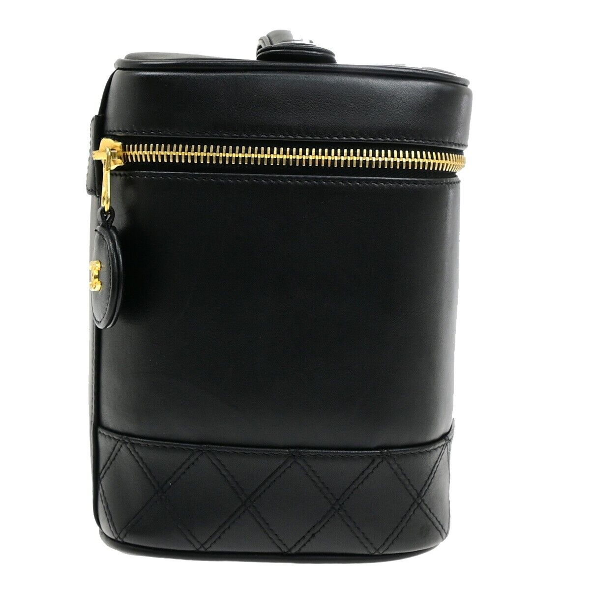 CHANEL CC Logo Bicolore Vanity Hand Bag Leather Black GHW Italy 76ED424