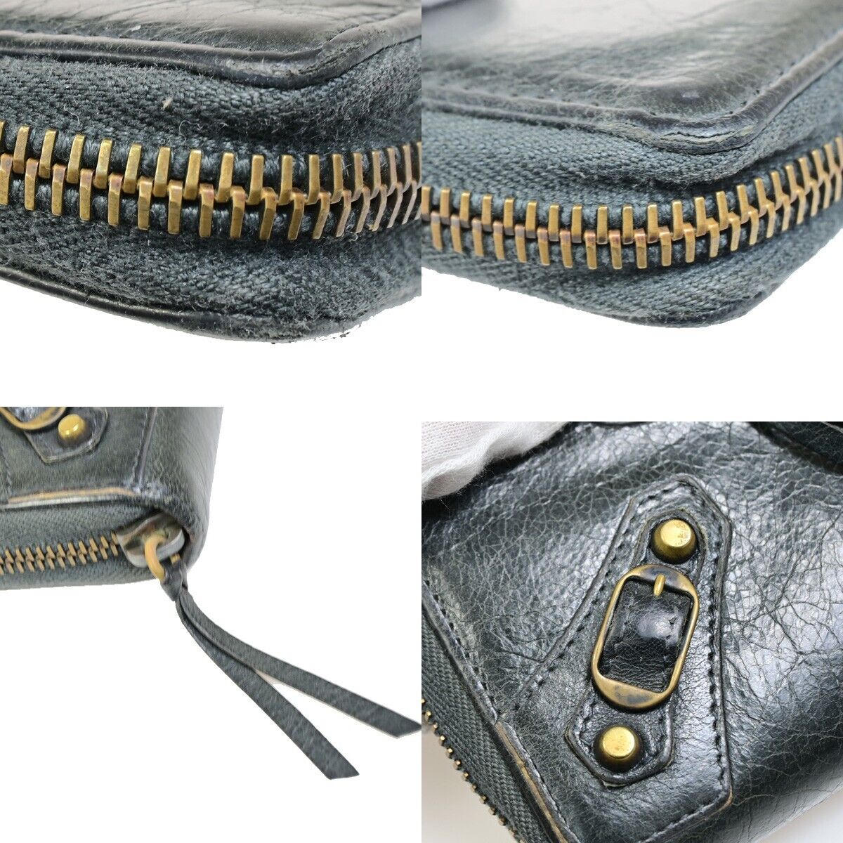 BALENCIAGA Logo Continental Zip Around Long Wallet Purse Leather Gray 01FB096