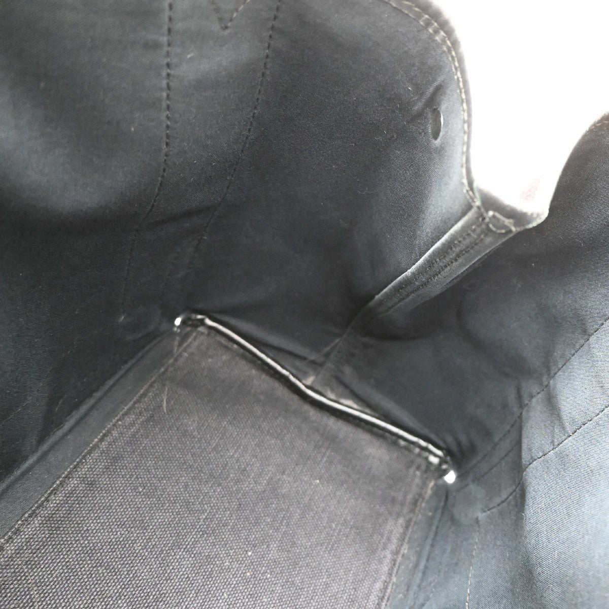 BALENCIAGA Logo Navy Cabas S Hand Bag Canvas Leather Black Italy 65EF883