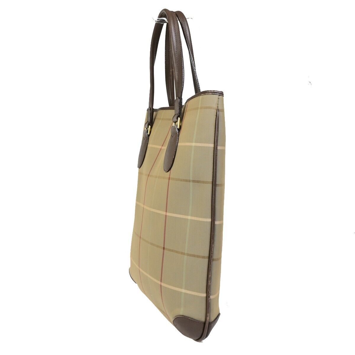 BURBERRYS Logo Shoulder Tote Bag Canvas Leather Brown Gold-plated 05FA991