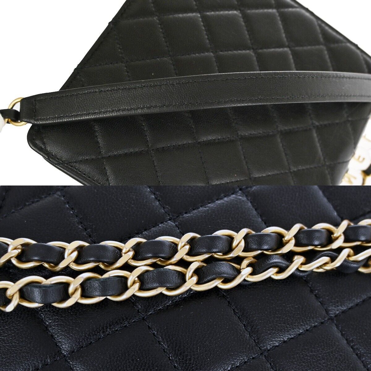 CHANEL CC Mini Matelasse Imitation Pearl Chain Shoulder Bag Leather BK 870RJ441