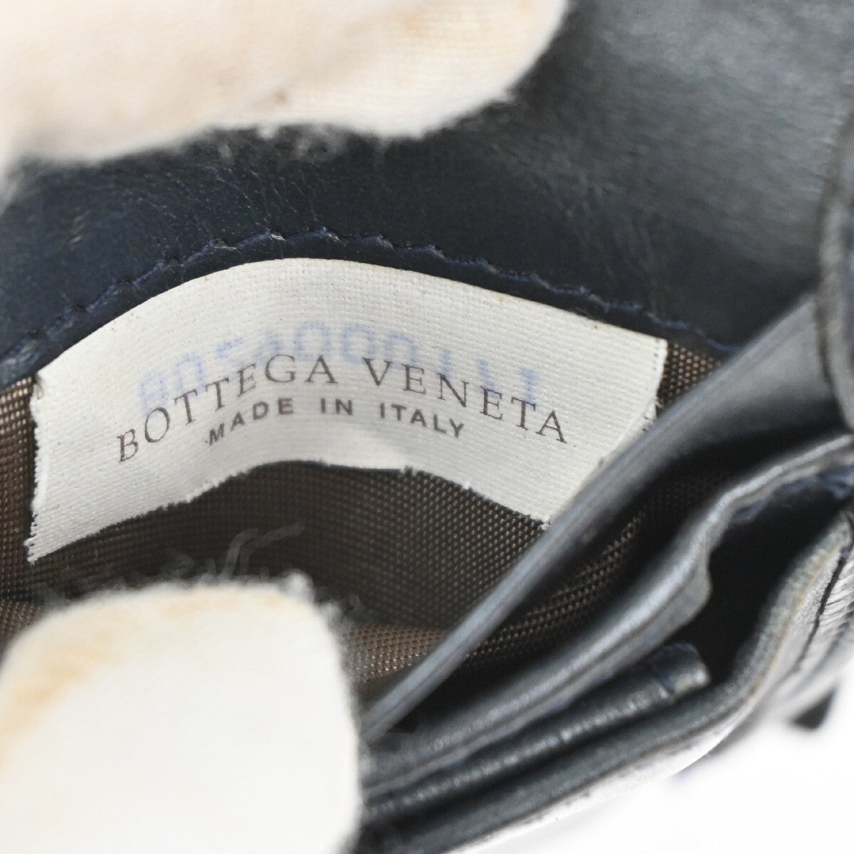 BOTTEGA VENETA Logo Intrecciato Bifold Compact Wallet Leather Navy Blue 07EE239