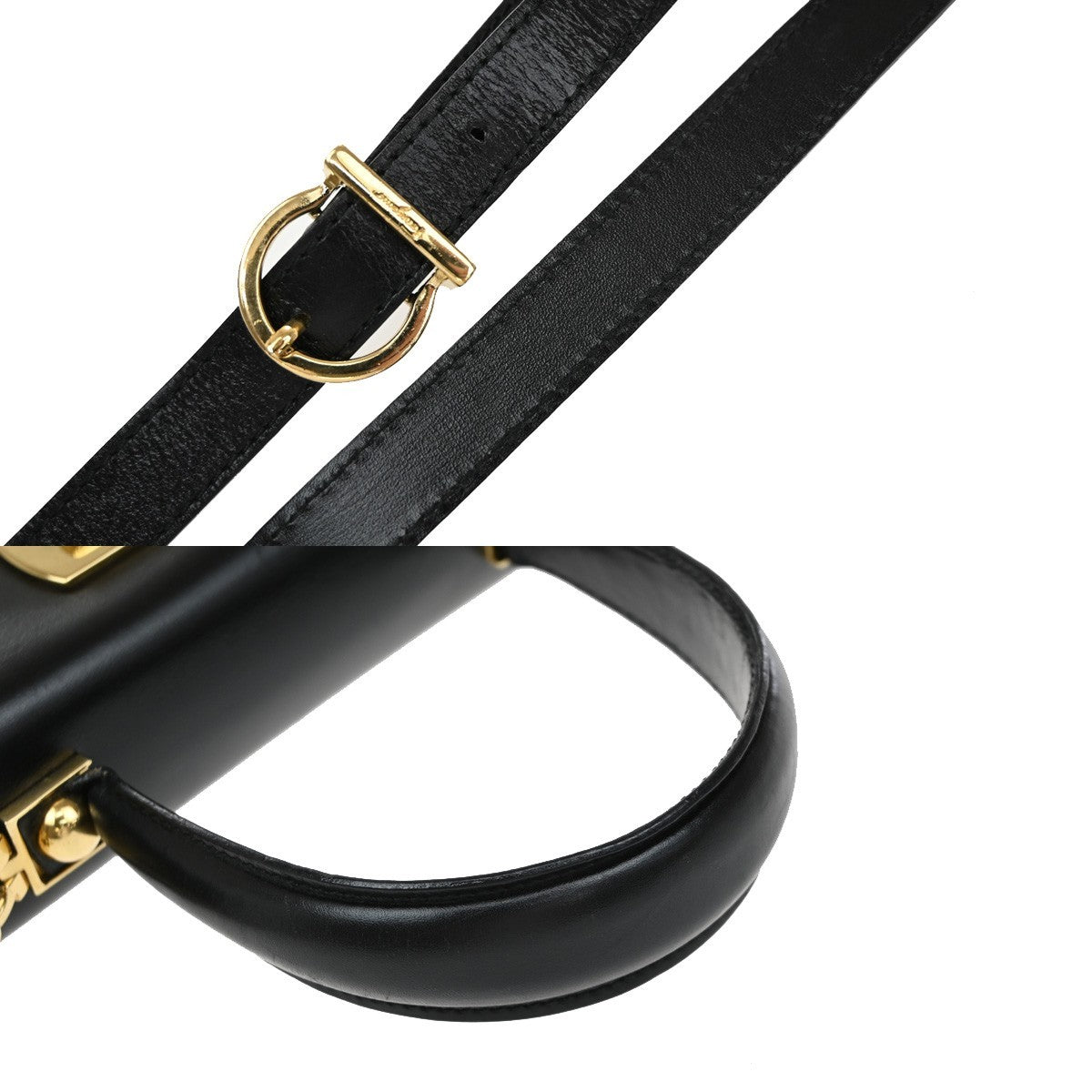 SALVATORE FERRAGAMO Gancini 2Way Shoulder Hand Bag Leather Black GHW 35EF349