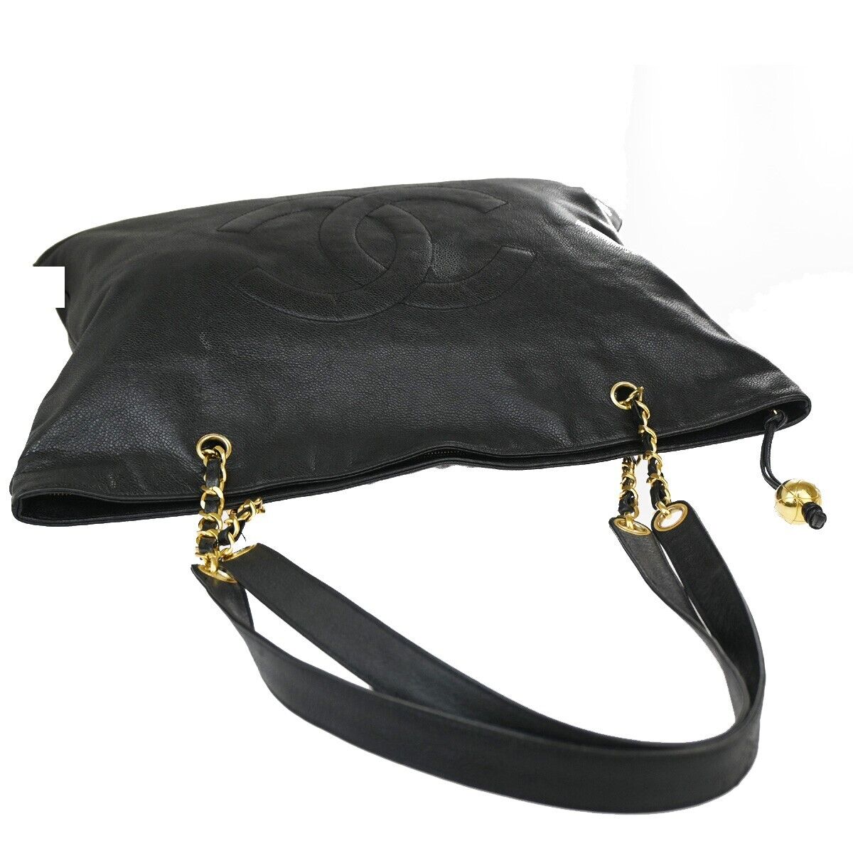 CHANEL CC Logo Chain Shoulder Tote Bag Caviar  Leather Black GHW Italy 683RJ715