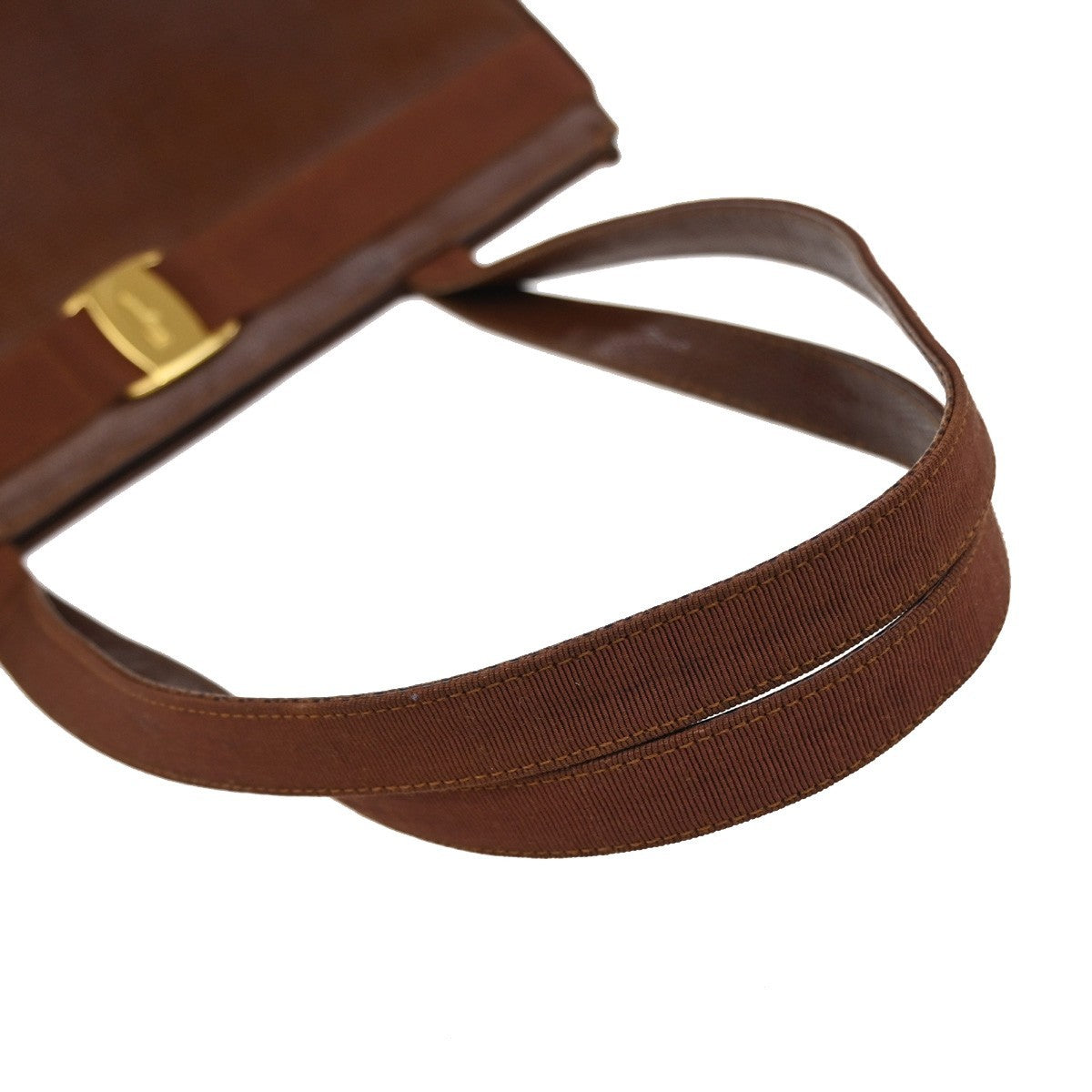 SALVATORE FERRAGAMO Logo Vara Hand Bag Embossing Leather Brown Gold 63EG040
