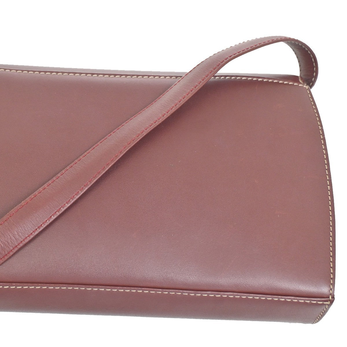 MUST DE CARTIER 2C Logo Crossbody Shoulder Bag Leather Red GHW Spain 63ZA358