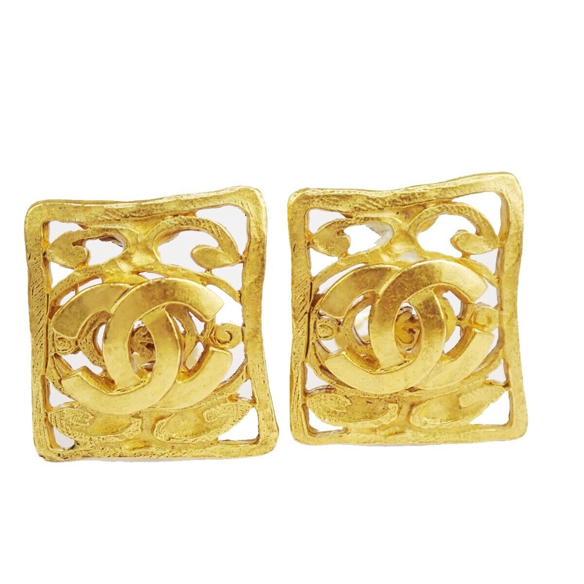 CHANEL CC Logo Earrings Square Clip-On  Gold 95A France Accessory 16RF017