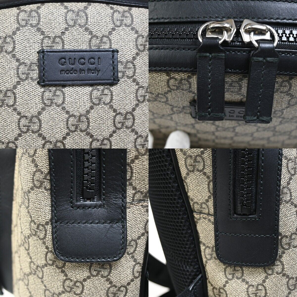 GUCCI GG Supreme Backpack Canvas Leather  Black Brown Ebony Italy 631RF133