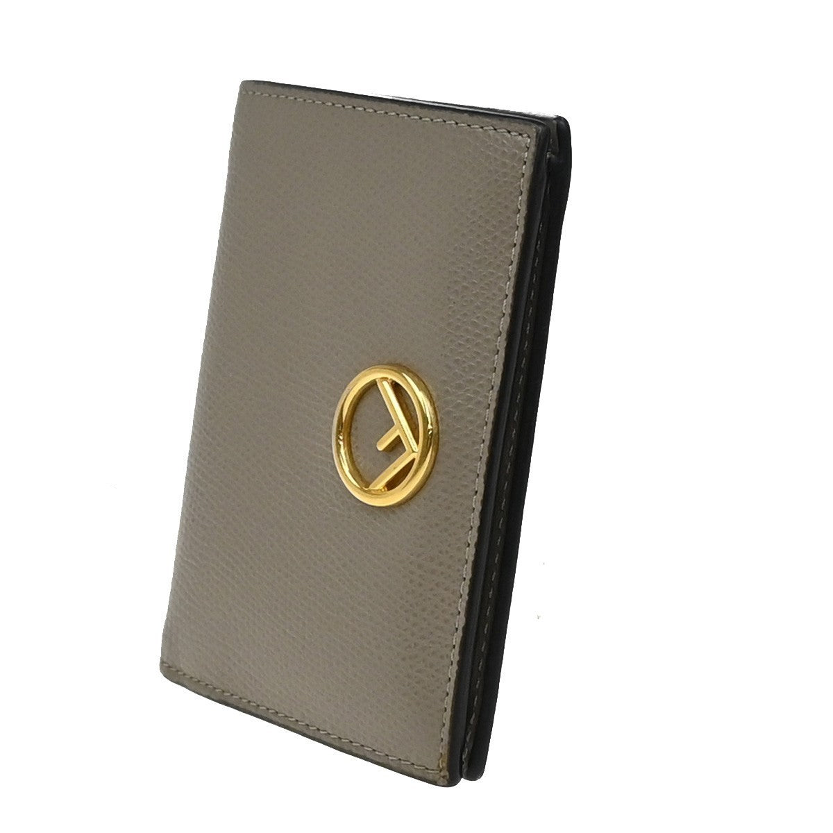 FENDI Logo F is Bifold Compact Wallet Leather Gray GHW Italy 65EG184
