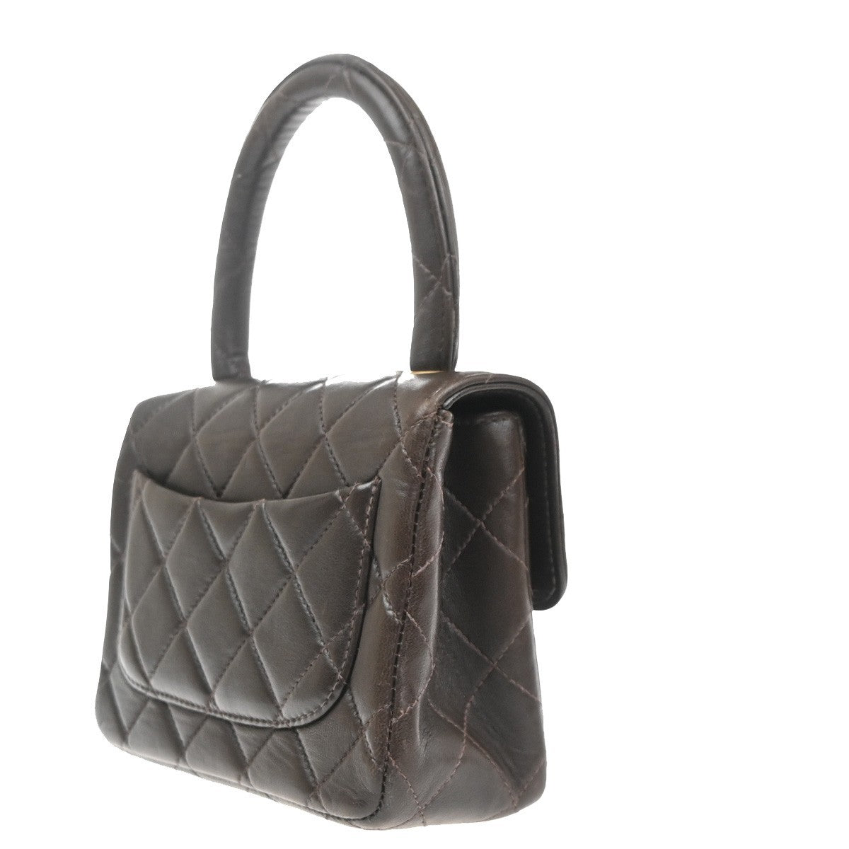 CHANEL CC Logo Mini Top Handle Matelasse Hand Bag Leather Brown France 865RL909