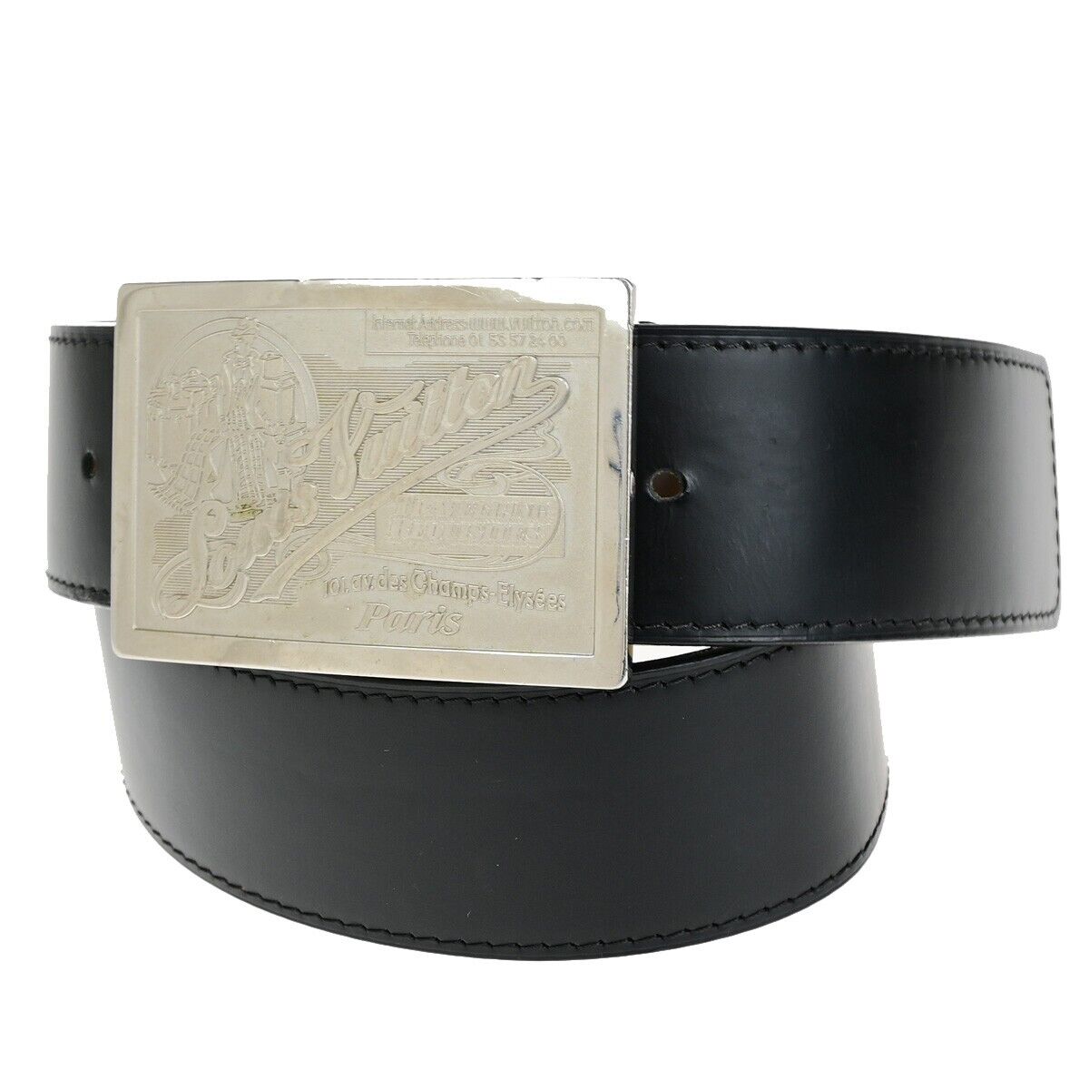 LOUIS VUITTON Logo Ceinture Jeans Belt Leather Black Silver Spain M6812 64ED273