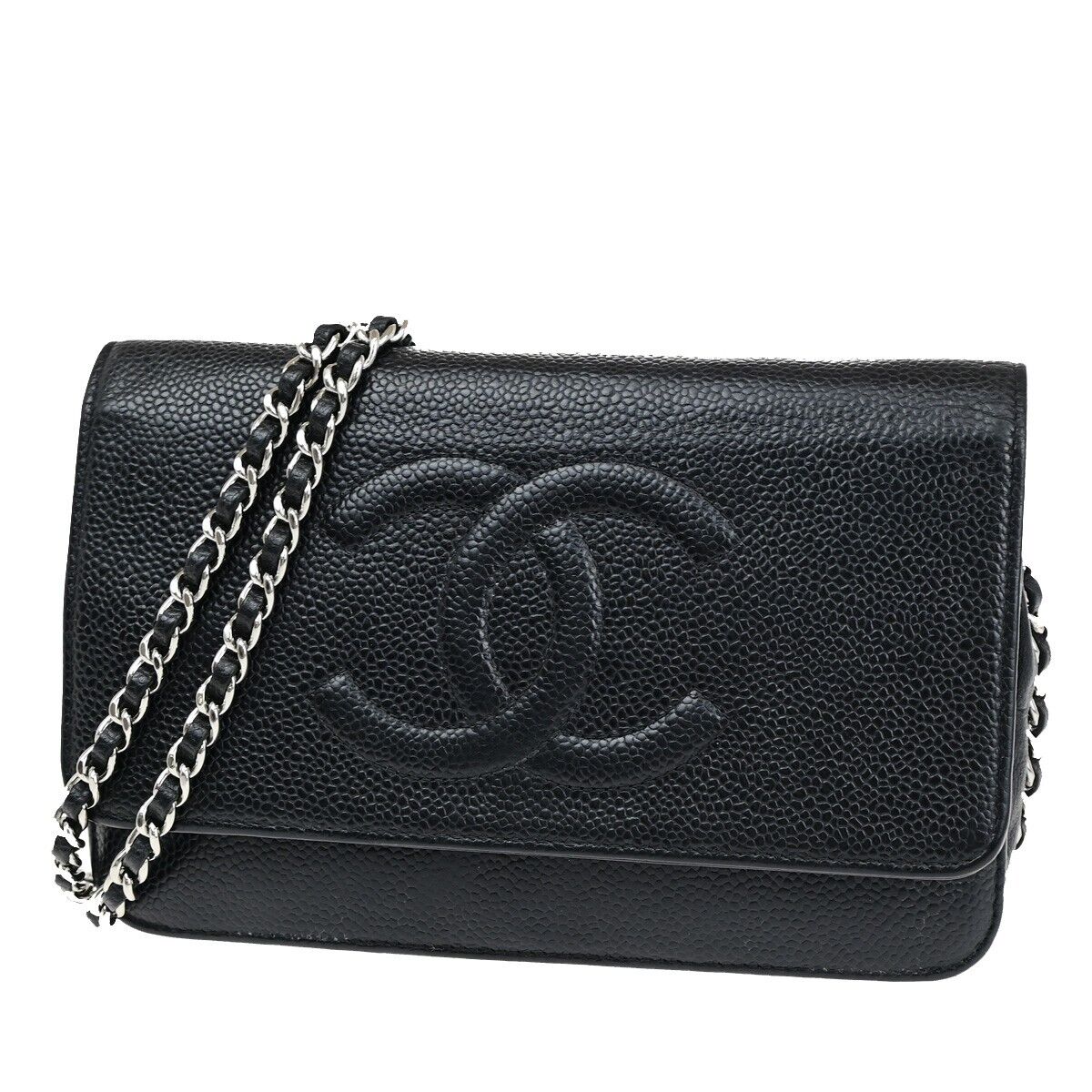 CHANEL CC Logo GST Chain Shoulder Bag Wallet Caviar Skin Leather BK SHW 367RF145