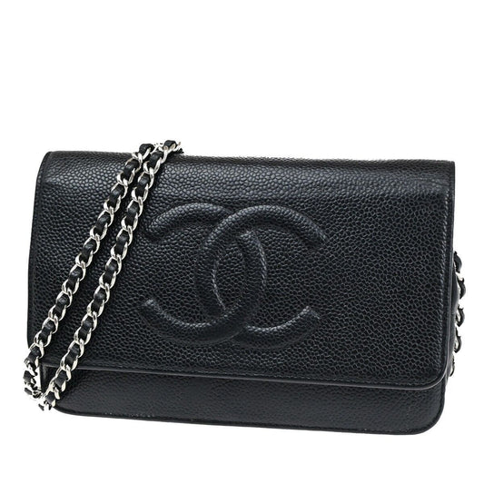CHANEL CC Logo GST Chain Shoulder Bag Wallet Caviar Skin Leather BK SHW 367RF145