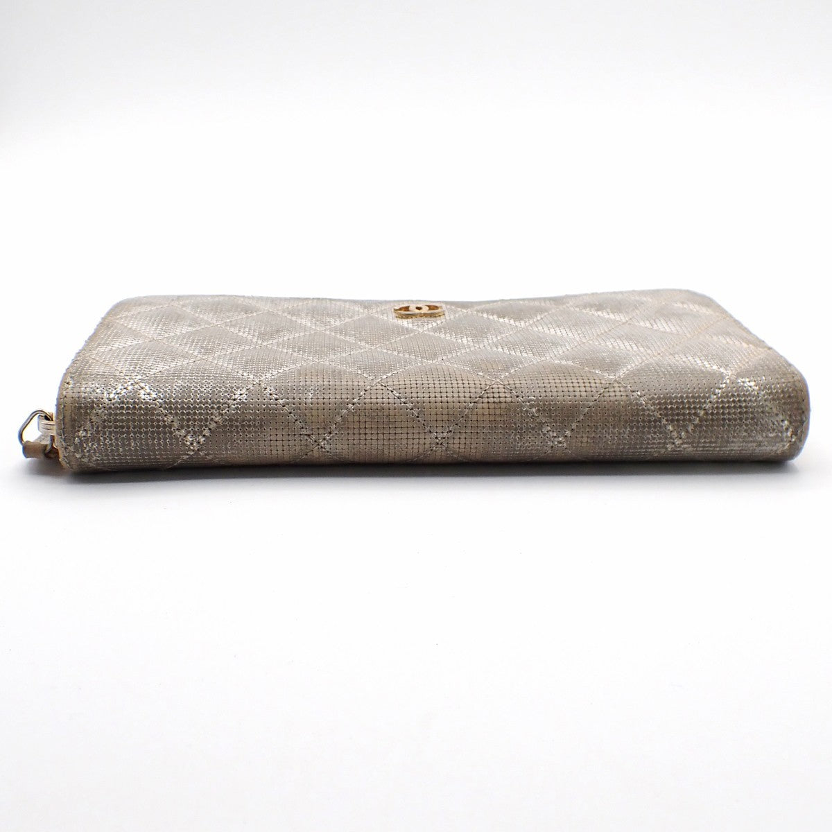 CHANEL CC Quilting Long Zipper Bifold Wallet Leather Silver GHW 05AA126