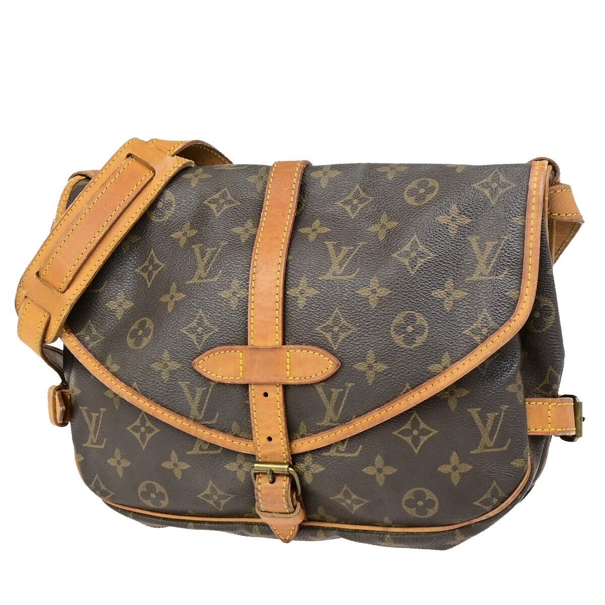 LOUIS VUITTON Logo Saumur 30 Shoulder Bag Monogram Leather Brown M42256 88ED062