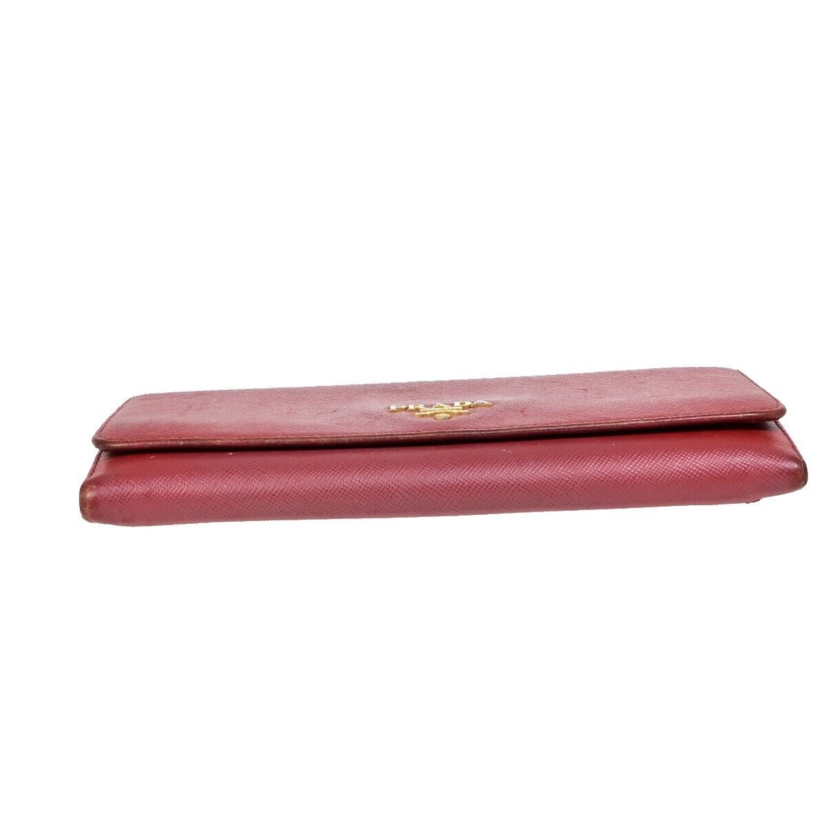 PRADA Logo Bifold Long Zipper Bifold Wallet Saffiano Leather Red Gold 03EB369