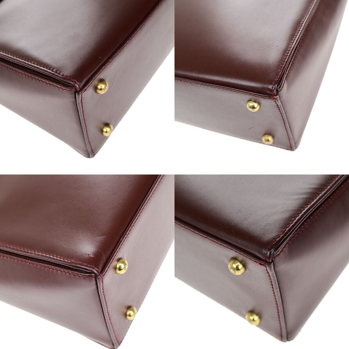 MUST DE CARTIER 2C Logo Hand Bag Leather Burgundy Bordeaux GHW Italy 80YG585