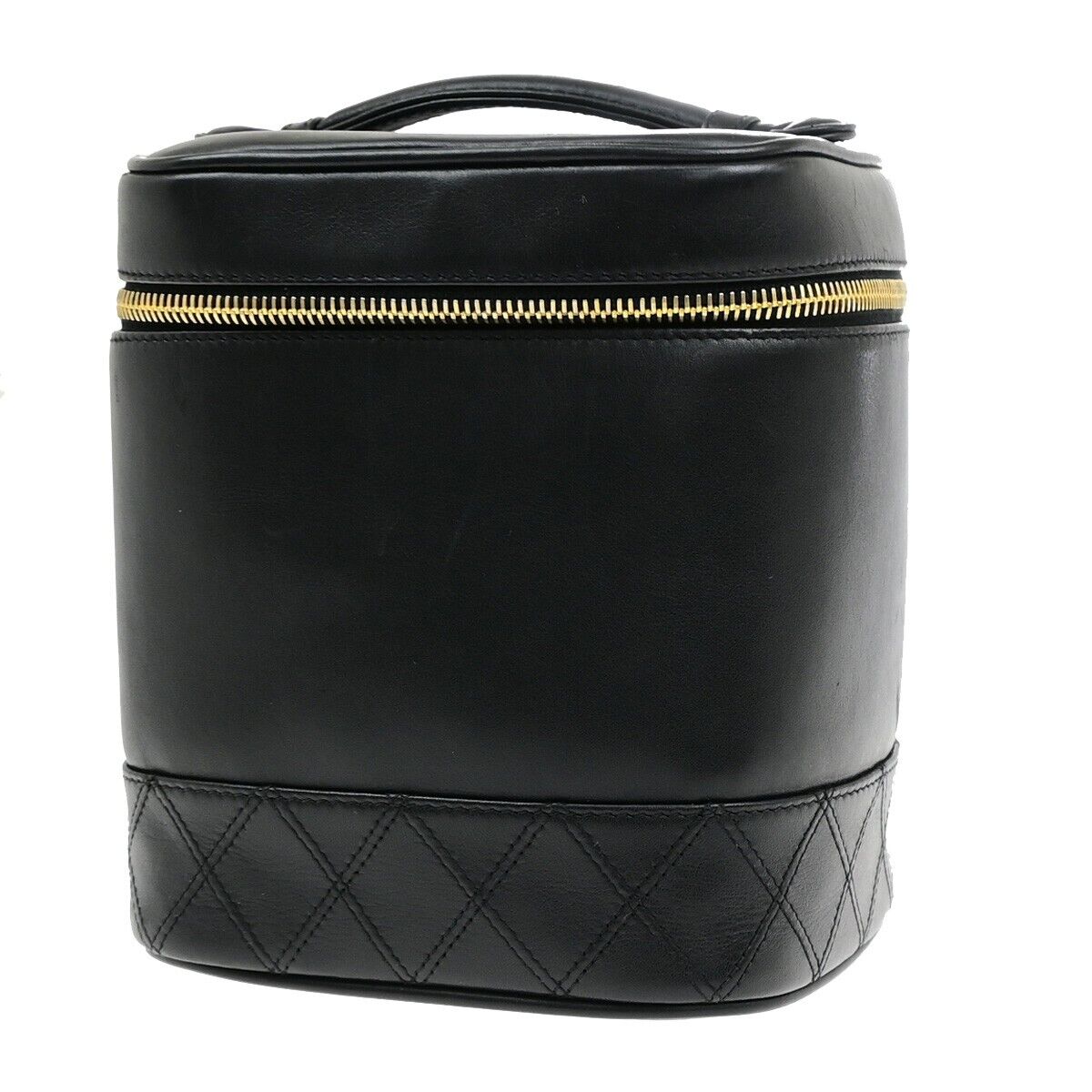 CHANEL CC Logo Bicolore Vanity Hand Bag Leather Black GHW Italy 76ED424