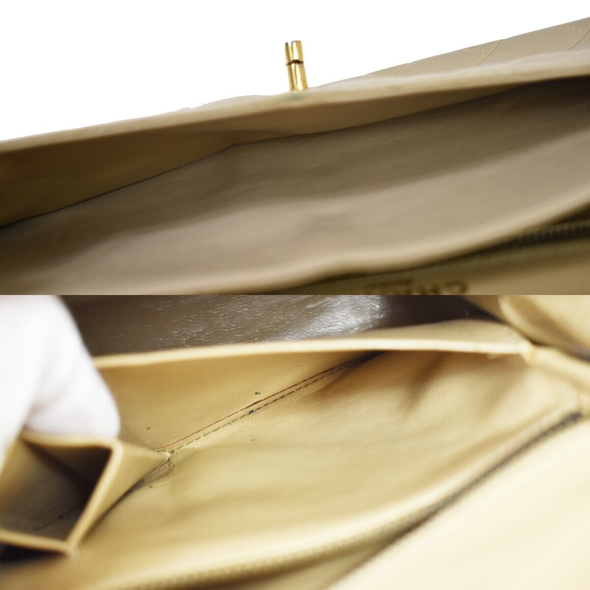 CHANEL CC Double Flap Paris Matelasse Chain Shoulder Bag Beige Vintage 648RH752