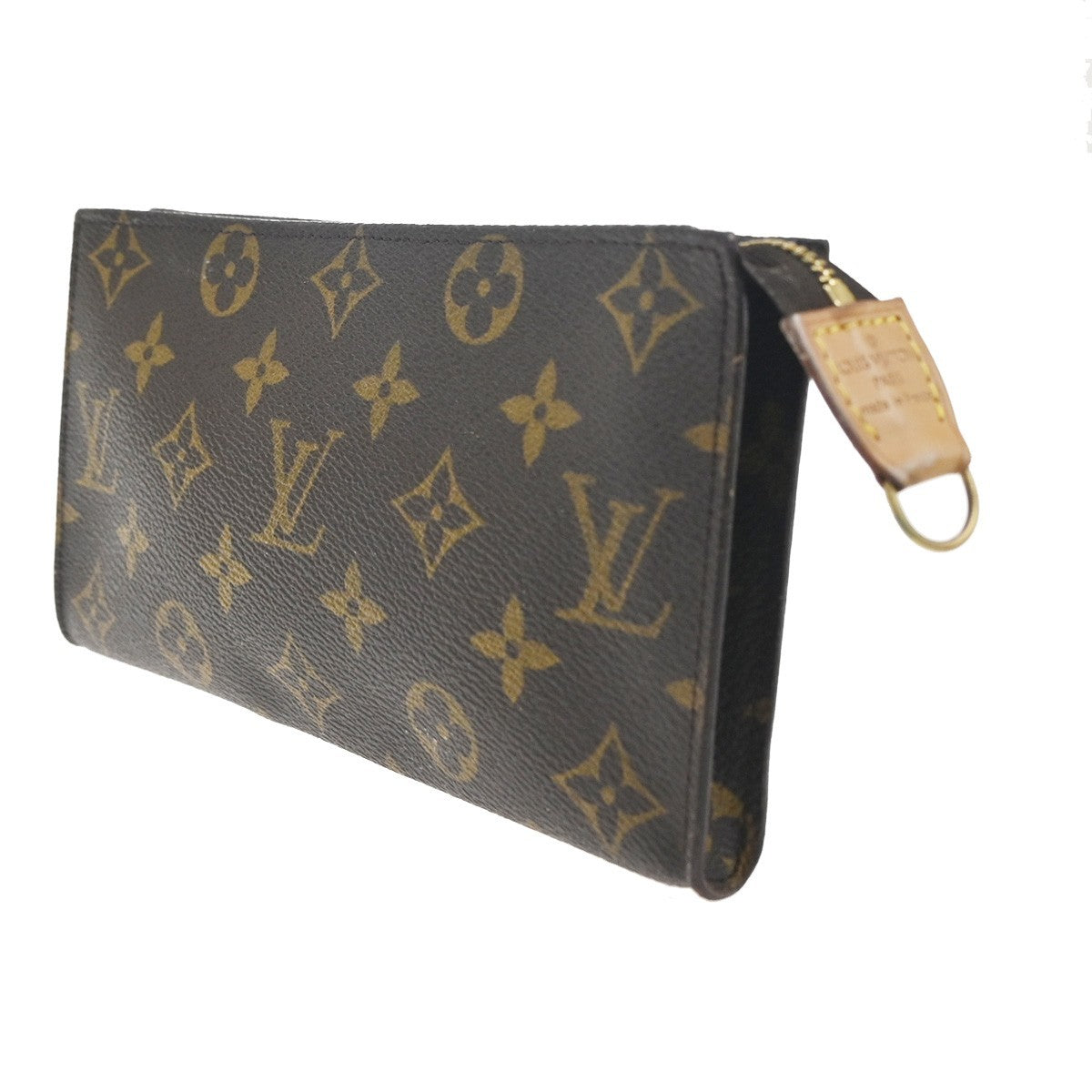 LOUIS VUITTON LV Logo Bucket GM Pouch Bag Monogram Leather Brown Gold 05KC550
