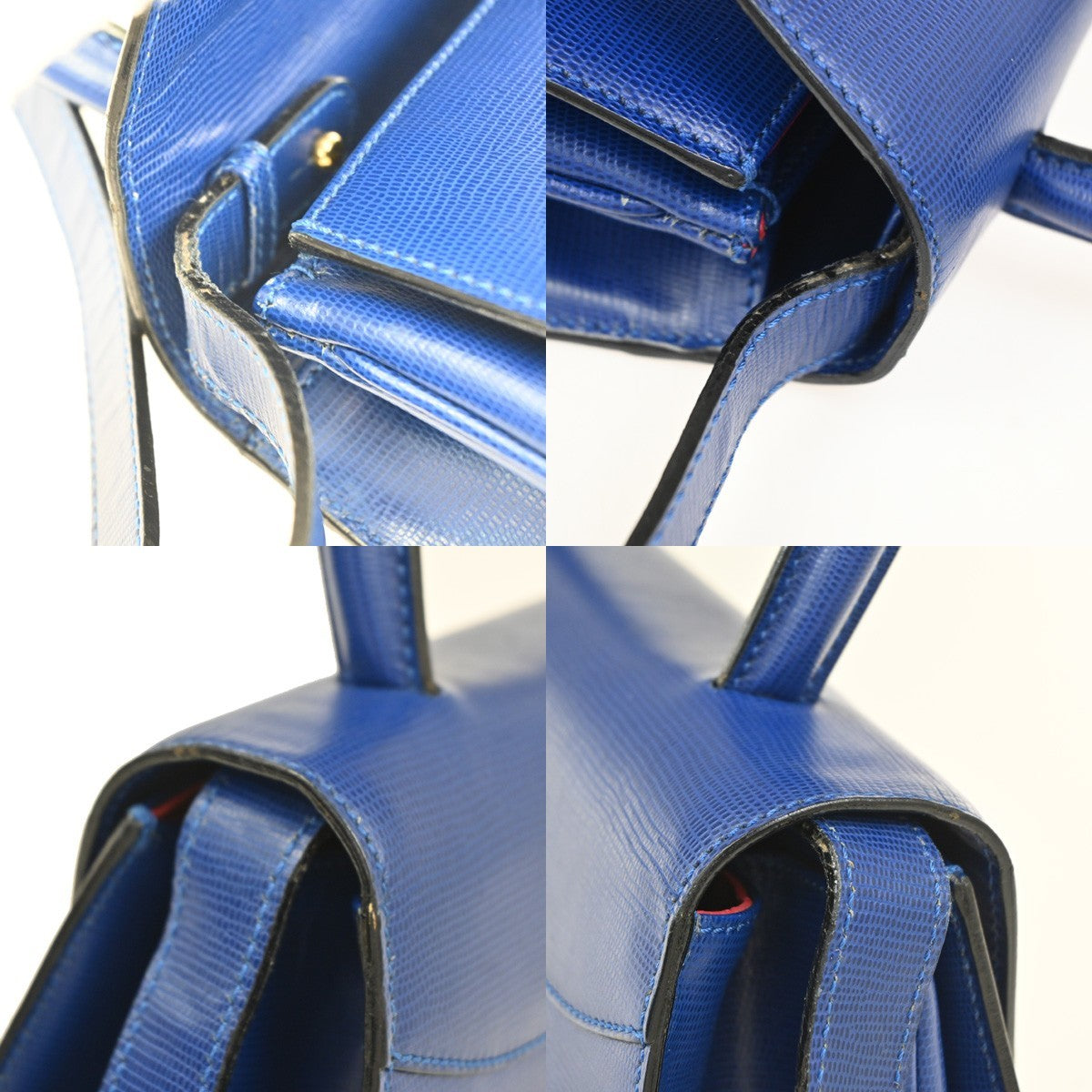 CELINE Circle Logo Shoulder Hand Bag Embossing Leather Blue GHW Italy 70RQ044