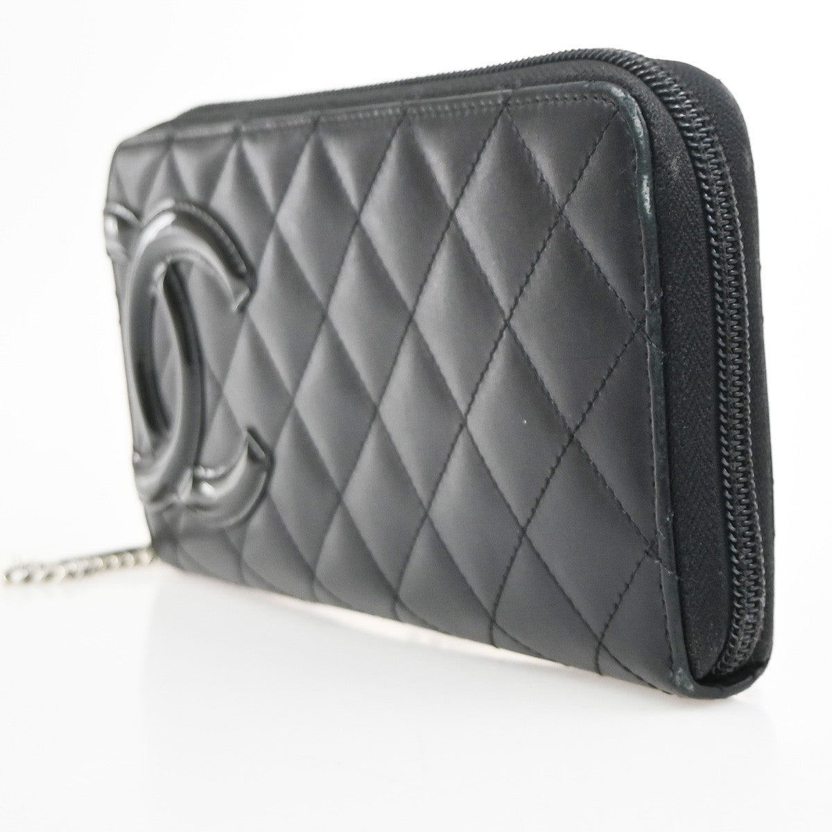CHANEL CC Cambon Line Zip Around Long Wallet Patent Leather Black Spain 79MA496