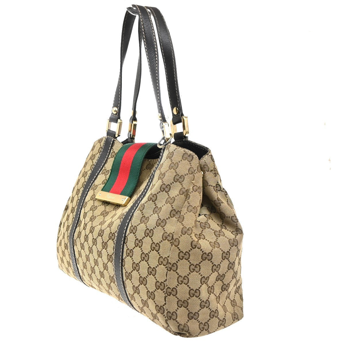 GUCCI GG Sherry Line Shoulder Hand Bag Canvas Leather Beige GHW Italy 64MA161