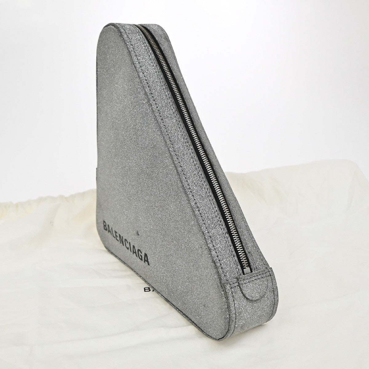 BALENCIAGA Logo triangle Clutch Bag Canvas Leather Silver Italy 38RL417