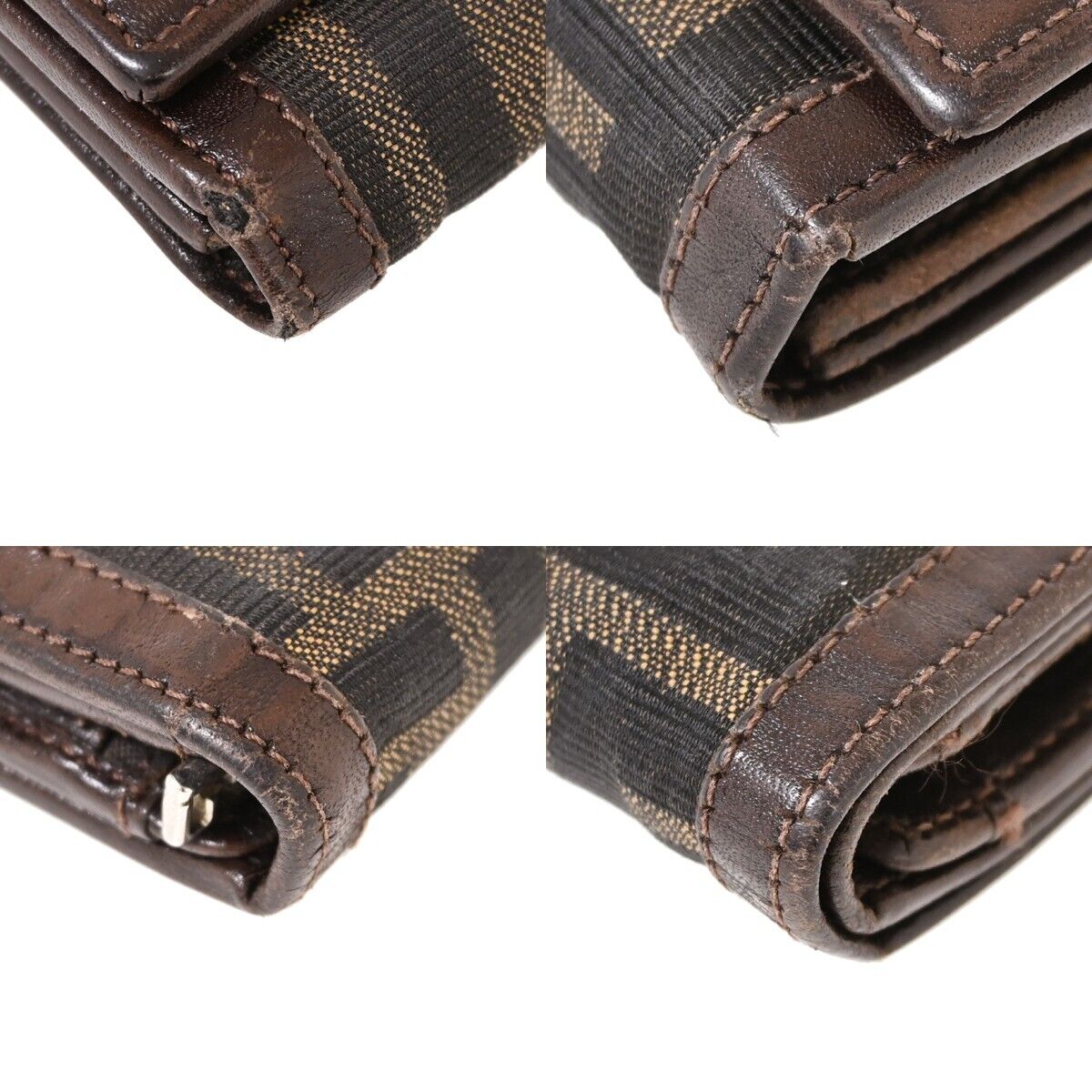 FENDI Logo Zucca Pattern Bifold Wallet Purse Canvas Leather Brown Italy 08HB292