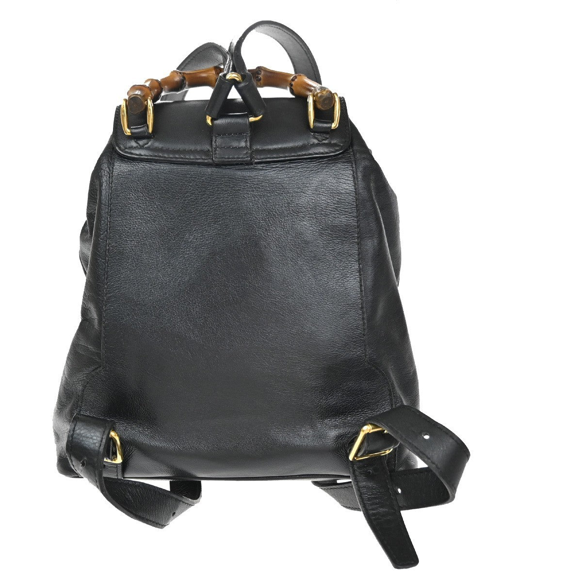GUCCI Logo Bamboo Drawstring Backpack Bag Leather Black GHW Italy 38CA875