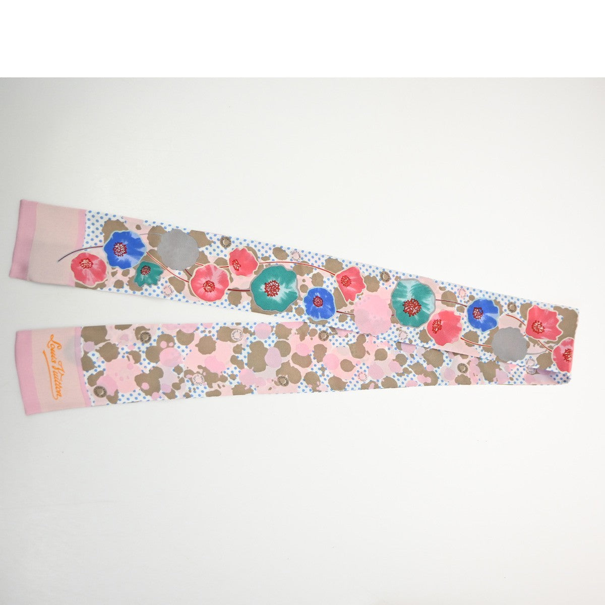 LOUIS VUITTON Bando Retro Flower Scarf Morning glory Silk 100% PK M75214 65TA691