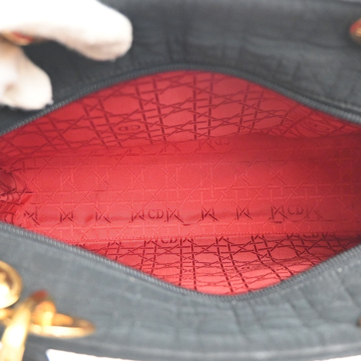CHRISTIAN DIOR Logo Lady Cannage Hand Bag  Nylon Leather Black GHW Italy 79KC991